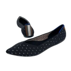 Rothy's Shoes Women's 7.5 Black The Point Flats Ivory Dot Retired Pointed Knit